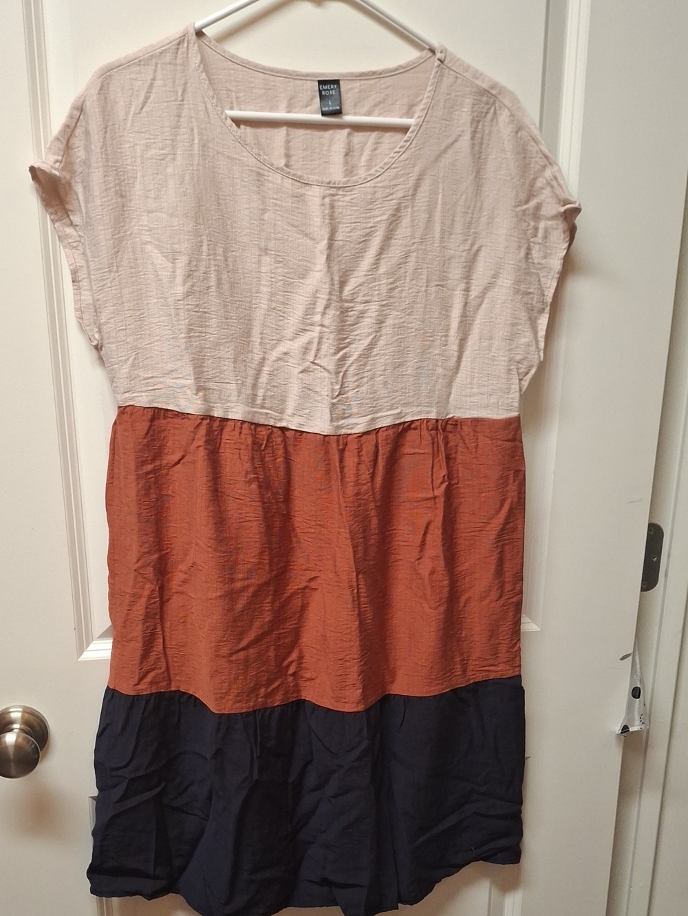 Emery Rose Colorblock Tunic Dress - Cream, Rust & Navy